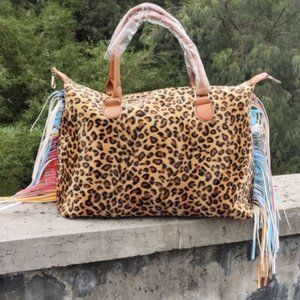 leopard serape fringe weekender